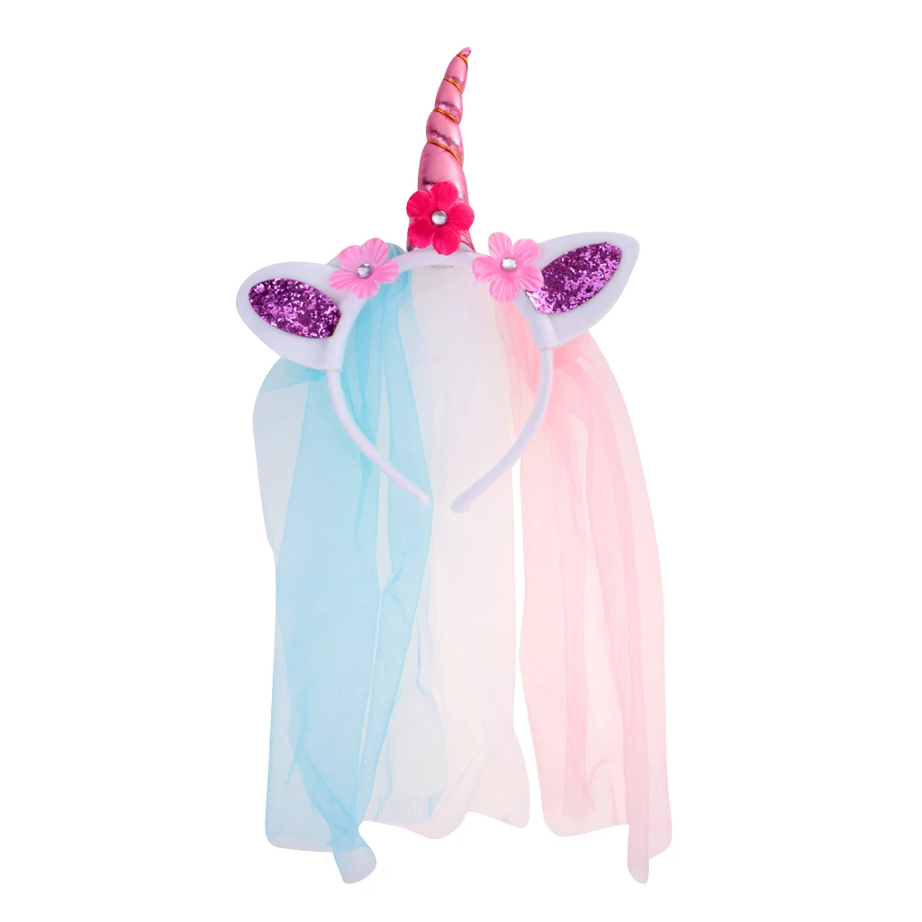 Unicorn Horn Ears Flower Headband with Veil Cosplay Costume Birthday Party Gift Unicorn Horn Ears Flower Headband with Veil Cosplay Costume Birthday Party Gift