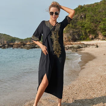 Black Cotton Cover-ups V neck Beach Cover up Beach Tunic Robe de Plage Pareo Women Maxi Dress Bikini Cover up Beachwear Sarong
Black Cotton Cover-ups V neck Beach Cover up Beach Tunic Robe de Plage Pareo Women Maxi Dress Bikini Cover up Beachwear Sarong