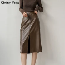 Sister Fara Spring Split PU Leather Half Skirt Women High Waist Faux Leather Straight Skirt Autumn Ladies Slim Knee-Length Skirt
Sister Fara Spring Split PU Leather Half Skirt Women High Waist Faux Leather Straight Skirt Autumn Ladies Slim Knee-Length Skirt