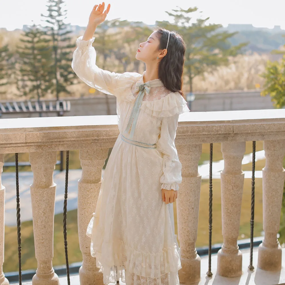 Vintage Women Dress Retro Lace Palace Style Dress Female Bow Collar Falbala Mesh A-Line Mori Girls Dresses Party Vestidos
Vintage Women Dress Retro Lace Palace Style Dress Female Bow Collar Falbala Mesh A-Line Mori Girls Dresses Party Vestidos