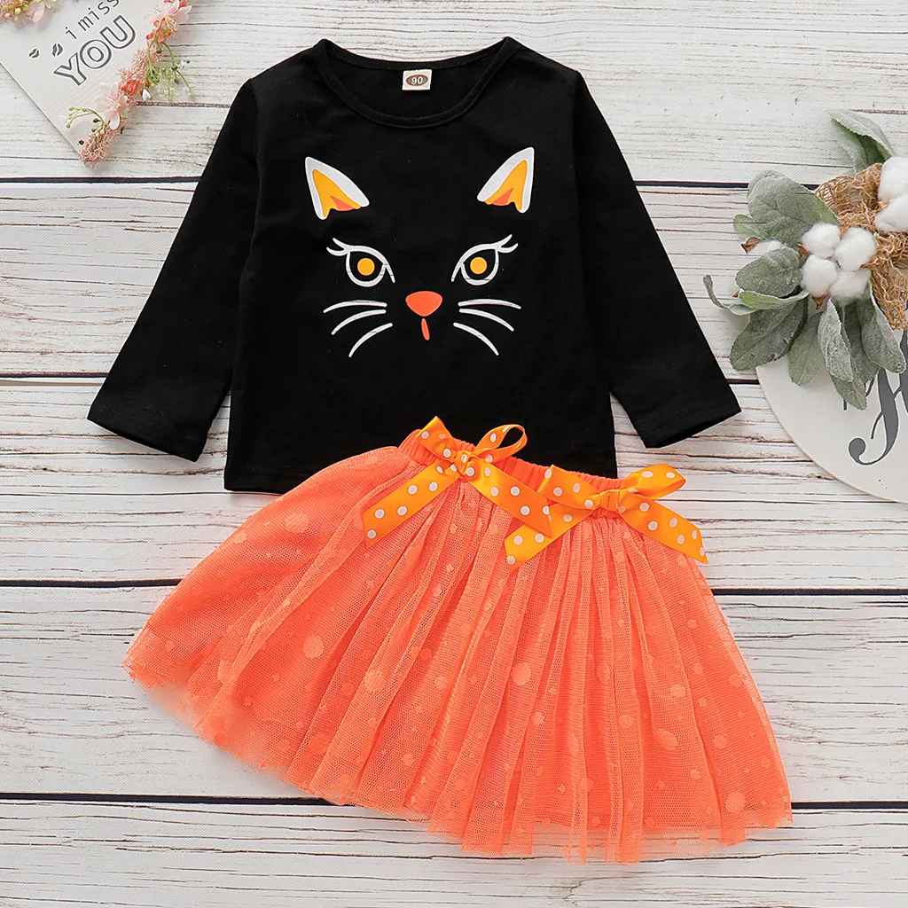 2pcs Autumn Toddler Kids Baby Girl clothes set Long Sleeve Cat Print Shirt Tops+Bow TuTu Skirt Dress halloween toddler outfit
2pcs Autumn Toddler Kids Baby Girl clothes set Long Sleeve Cat Print Shirt Tops+Bow TuTu Skirt Dress halloween toddler outfit