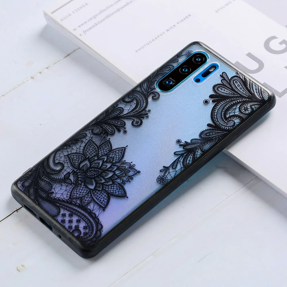 LAPOPNUT Luxury Hollow Floral Lace Flower Hard PC+TPU Silicone Cases Back Cover Case for HUAWEI P20 Pro P30 Mate 20 Lite Nova 4e |