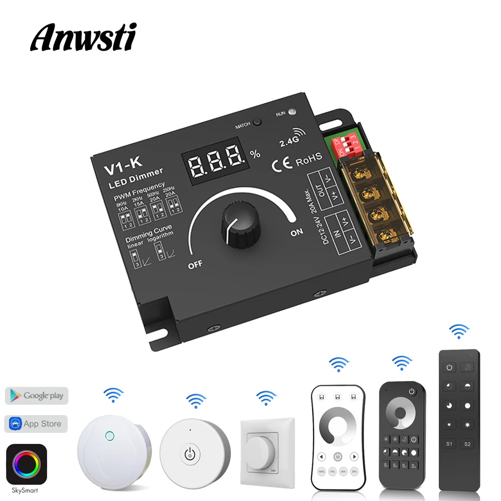 Wifi Dimmer Rotary 12V 24V DC 20A PWM RF 2.4G Wireless Remote Control Smart Wifi Knob LED Dimmer Switch for Single Color Strip
Wifi Dimmer Rotary 12V 24V DC 20A PWM RF 2.4G Wireless Remote Control Smart Wifi Knob LED Dimmer Switch for Single Color Strip