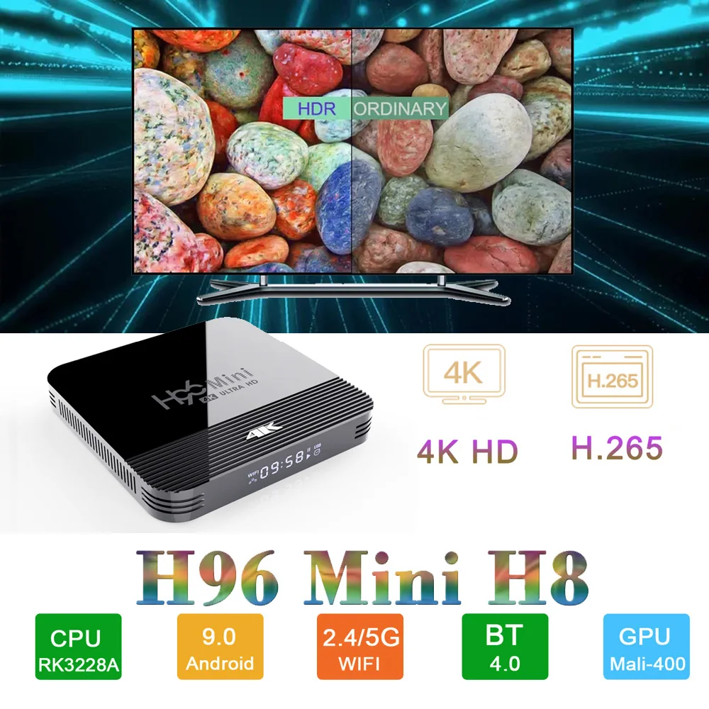 H96 Mini H8 Android 9.0 TV Box RK3228A 4K Smart TV Box H.265 2.4G 5G Wifi Quad Core Media Player Bluetooth 4.0 Google Player
H96 Mini H8 Android 9.0 TV Box RK3228A 4K Smart TV Box H.265 2.4G 5G Wifi Quad Core Media Player Bluetooth 4.0 Google Player