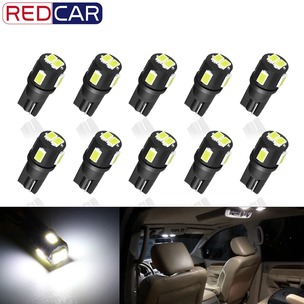 

10pcs T10 Led Bulb W5W 6pcs 5630 Chips 194 168 Car Interior Dome Reading Lamp Wedge Side Bulb Car Lights 6000K White 12V