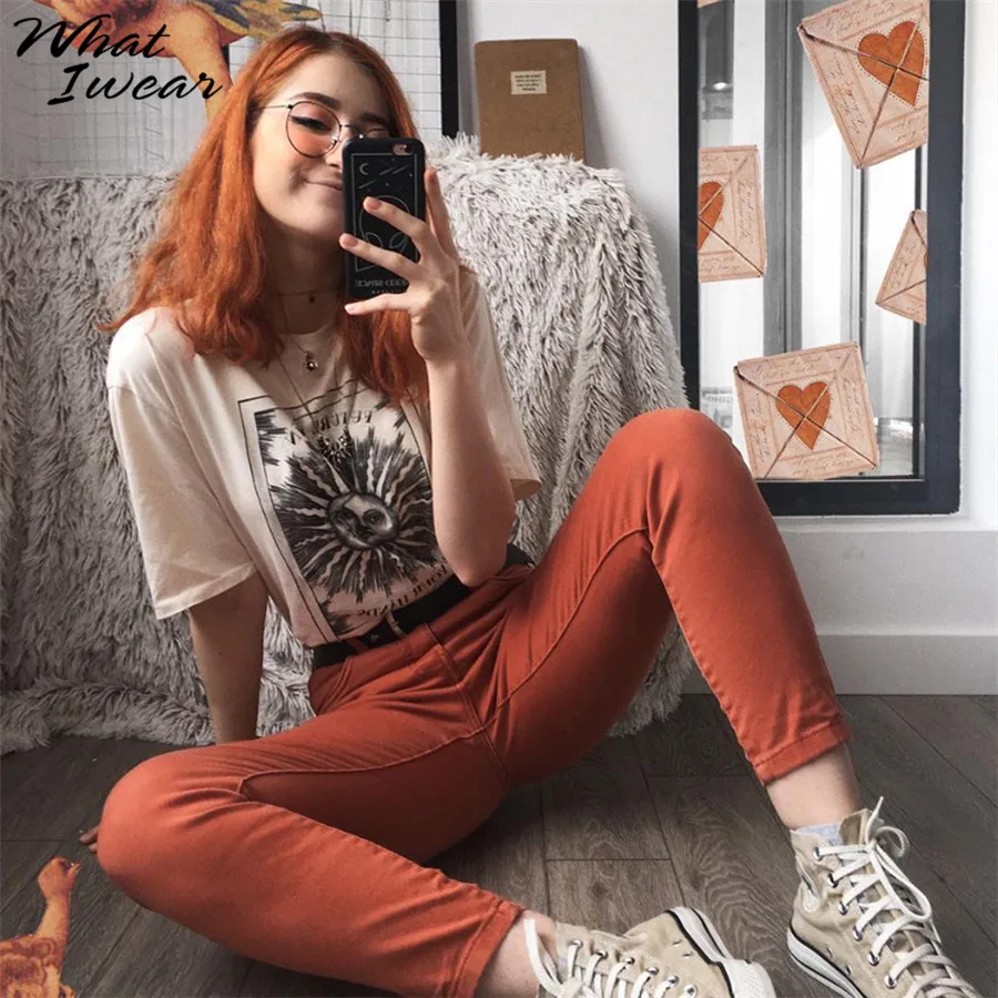 Women casual fashion t-shirt khaki letter sun moon print loose o-neck half sleeve elastic stretched summer home new