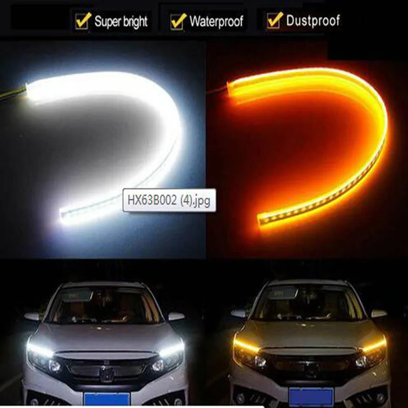2X 60CM slender amber sequential flexible LED DRL turn signal strip, color light strip for car headlights
2X 60CM slender amber sequential flexible LED DRL turn signal strip, color light strip for car headlights