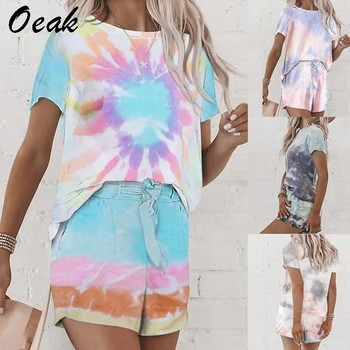 Tie Dye Printed Short Pajamas Set 2020 Summer Short Sleeve Tops and Shorts Sleeping Set Fashion Homewear Nightwear Sleepwear 
Tie Dye Printed Short Pajamas Set 2020 Summer Short Sleeve Tops and Shorts Sleeping Set Fashion Homewear Nightwear Sleepwear