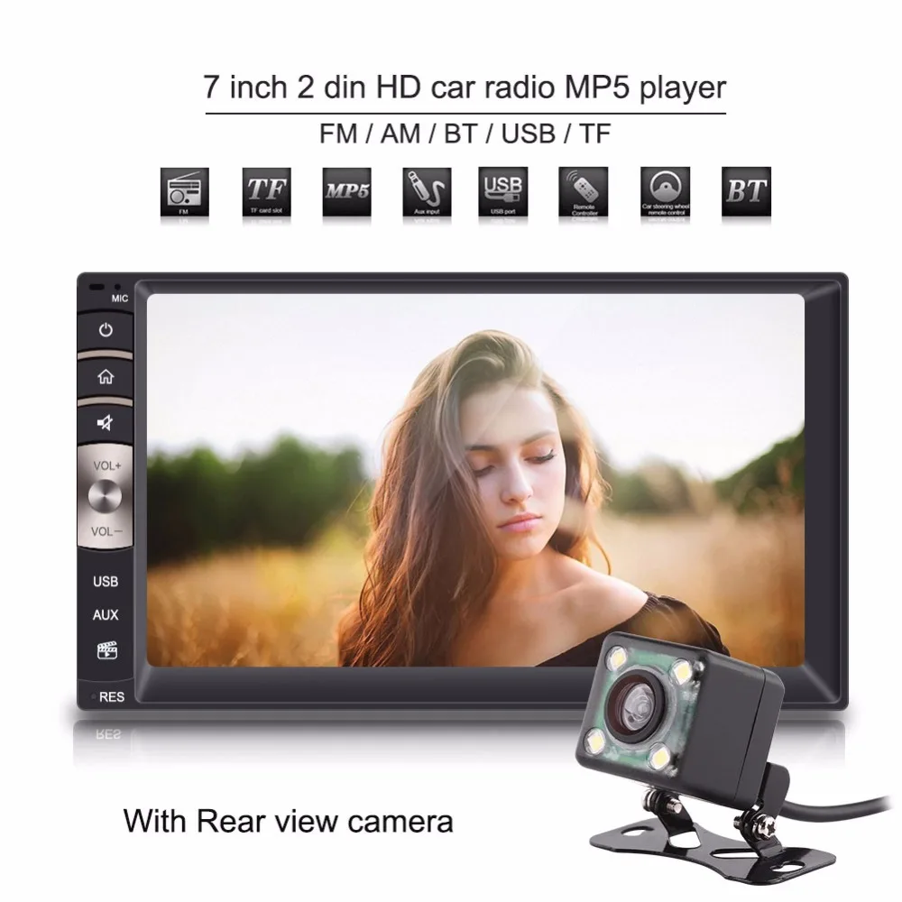 7 inch Universal 2 Din Bluetooth USB/TF FM Aux Input Car Stereo Radio MP5 Player with Rear View Camera Car Audio Player
7 inch Universal 2 Din Bluetooth USB/TF FM Aux Input Car Stereo Radio MP5 Player with Rear View Camera Car Audio Player