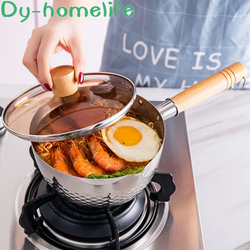 20*12cm Creative Wooden Handle 304 Stainless Steel Glass Cover Small Milk Pan Kitchen Household Japanese Style Snow Pan
20*12cm Creative Wooden Handle 304 Stainless Steel Glass Cover Small Milk Pan Kitchen Household Japanese Style Snow Pan