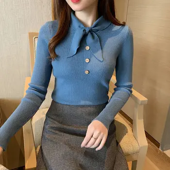 Women Bow Collar Knitted Sweater Button Solid Jumper Slim High Elasticity Pullovers Harajuku Warm Soft Spring Autumn Winter Tops
Women Bow Collar Knitted Sweater Button Solid Jumper Slim High Elasticity Pullovers Harajuku Warm Soft Spring Autumn Winter Tops