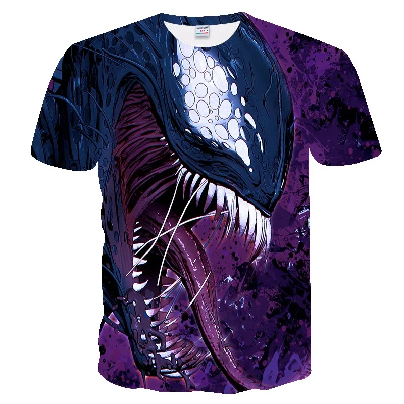 

Venom Marvel Pattern 3D Printed T-shirts For Couple Fashion Summer Funny Casual Hip Hop Style Purple Shirt Crewneck Loose Tees