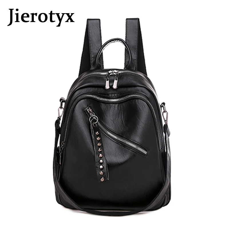 

JIEROTYX Leather Chic 2020 Women Backpack Schoolbags High Quality Female Travel Backpack Teenage Girls Retro Bag Sac A Dos