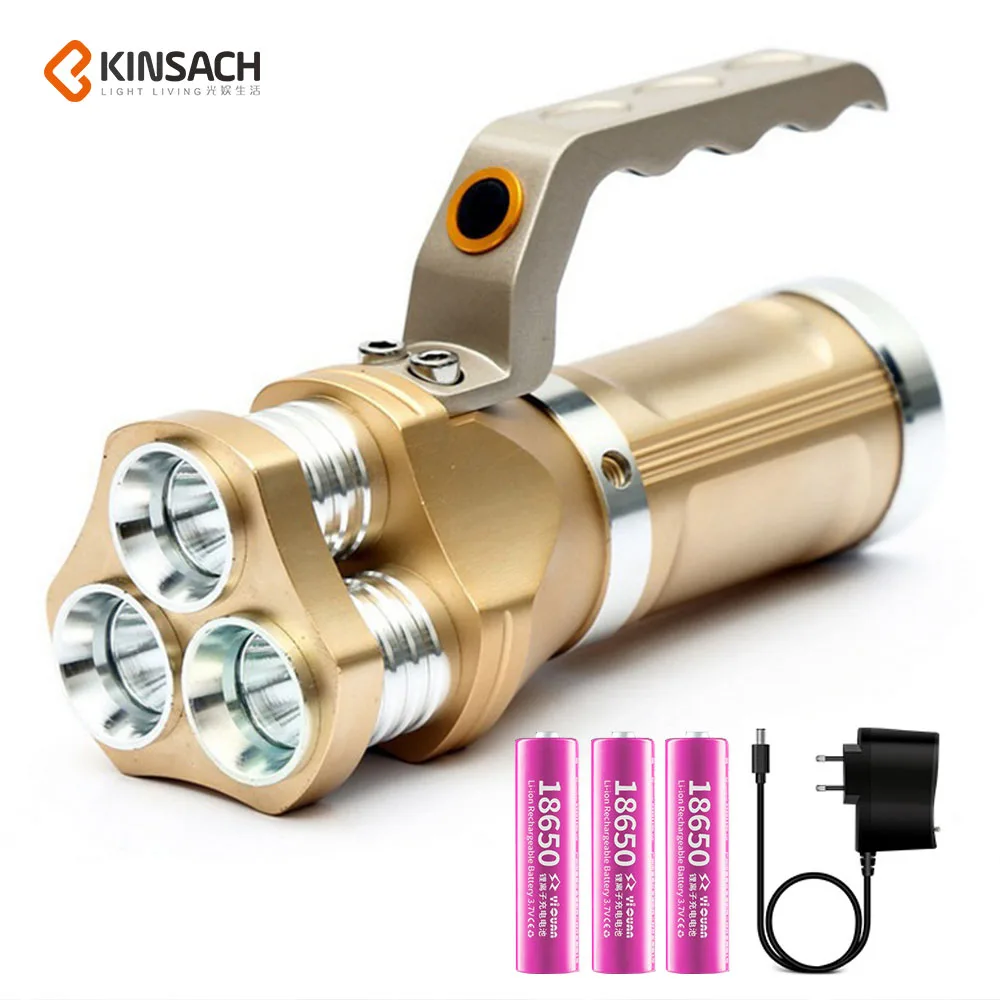 3*T6 Superbright LED flashlight DC rechargeable torch Waterproof camping portable spotlight use 3*18650 battery
3*T6 Superbright LED flashlight DC rechargeable torch Waterproof camping portable spotlight use 3*18650 battery