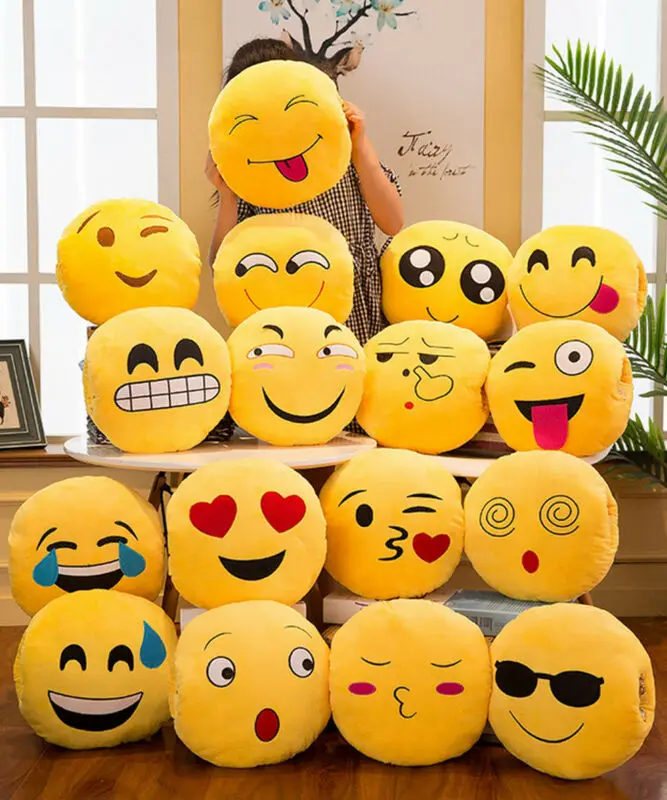 

New Smiley Face QQ Emoji Pillows Soft Plush Emoticon Round Cushion Home Decor Cute Cartoon Toy Doll Decorative Throw Pillows