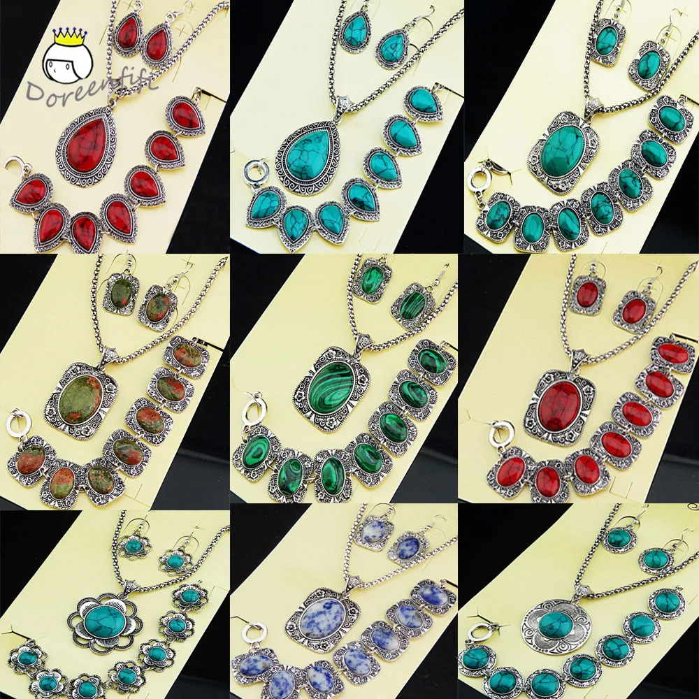 Mix Vintage Antique Silver Natural Stone Necklace Bracelet Earring Charm Pendant Dangle Jewelry Set for Women Jewellery Female
Mix Vintage Antique Silver Natural Stone Necklace Bracelet Earring Charm Pendant Dangle Jewelry Set for Women Jewellery Female