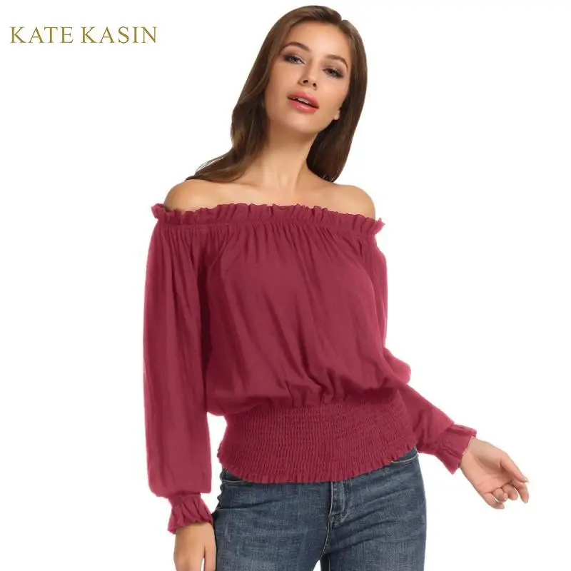 Kate Kasin Women's Casual Long Sleeve Off Shoulder Top Blouses Smock Waist Boho Tops Solid Color Sexy Slash Neck Blouse Shirts
Kate Kasin Women's Casual Long Sleeve Off Shoulder Top Blouses Smock Waist Boho Tops Solid Color Sexy Slash Neck Blouse Shirts