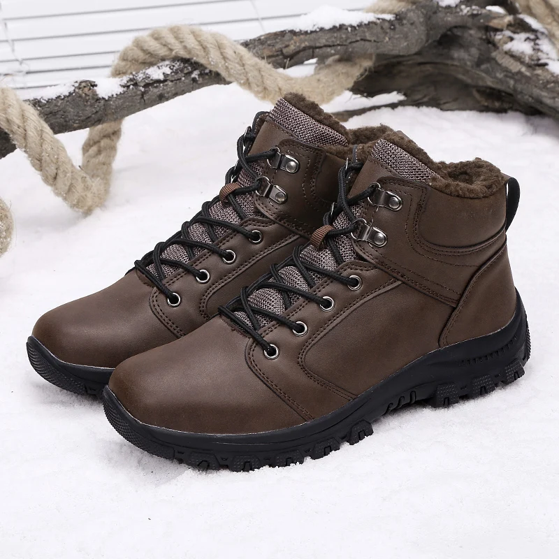 Suede Leather Men Boots Winter Man Shoes Ankle Boot Men's Snow Shoe Work Plus Size 39-46 Winter Warm Short Plush Footwear *A55