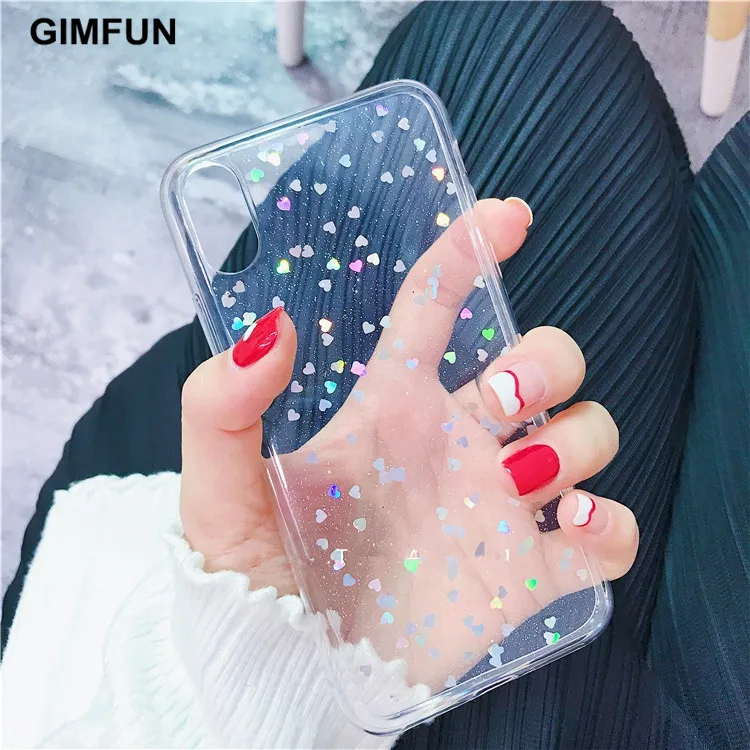 Чехол для телефона GIMFUN с блестками и сердечками прозрачный чехол из ТПУ IPhone Xs max XR