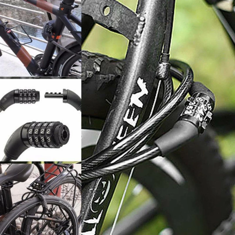 Bicycle Steel Cable Lock 4 Digit Combination Password Anti Theft Luggage Chain