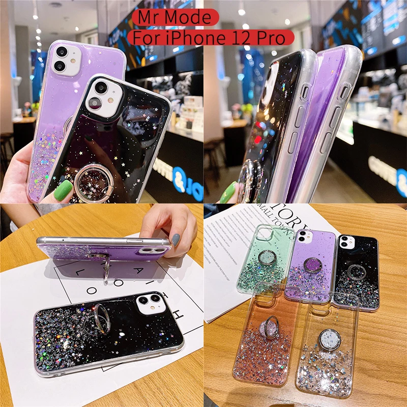 Transparent Glitter Phone Case Finger Ring Bracket Back Cover Protective Shell For iPhone 12 Mini 11 Pro XS Max XR X 8 7 6S Plus
Transparent Glitter Phone Case Finger Ring Bracket Back Cover Protective Shell For iPhone 12 Mini 11 Pro XS Max XR X 8 7 6S Plus