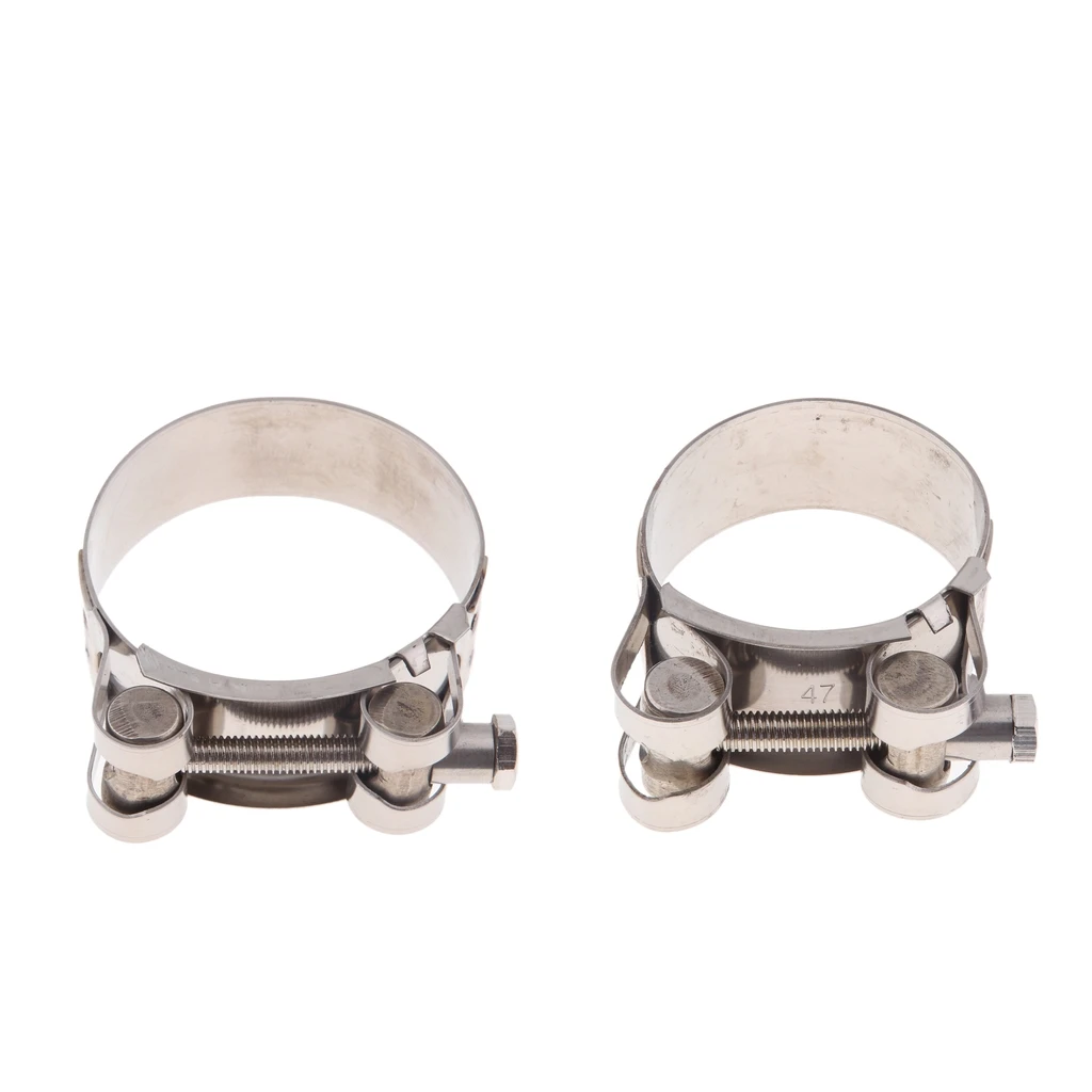 2pcs Motorcycle Exhaust Pipe Clamps Reolacement, Fit Size 44-47mm 1.75-1.85 inch/52-55mm 2.0-2.15 inch, Silver