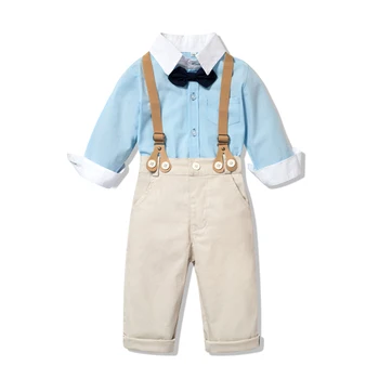 Toddler Boys Suit Baby Clothes Set Sky Blue Romper + Khaki Pants with Straps 1 -6 Years Boys First Gift Infant Kids Clothing
Toddler Boys Suit Baby Clothes Set Sky Blue Romper + Khaki Pants with Straps 1 -6 Years Boys First Gift Infant Kids Clothing