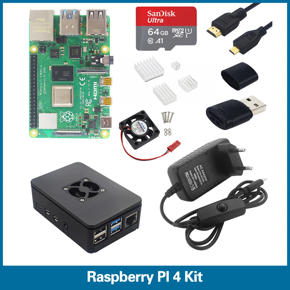 S ROBOT Raspberry Pi 4 Model B kit 1G/2G/4G RAM + Case + Heatsink + 64 SD Card + Micro HDMI + Power Plug for RPi 4 RPI6
S ROBOT Raspberry Pi 4 Model B kit 1G/2G/4G RAM + Case + Heatsink + 64 SD Card + Micro HDMI + Power Plug for RPi 4 RPI6