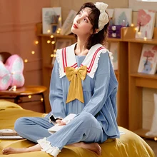 2021 Spring Kawaii Princess Style Blue Sailor Moon Print Sleepwear Cotton Long Sleeve Women Pajamas Set Cute Doll Collar Pajamas
2021 Spring Kawaii Princess Style Blue Sailor Moon Print Sleepwear Cotton Long Sleeve Women Pajamas Set Cute Doll Collar Pajamas