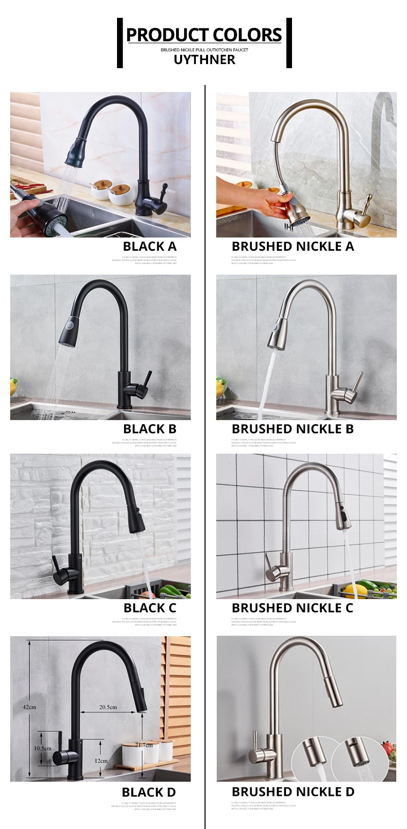Uythner Modern Faucet Luxury Brass Gold Kitchen Faucet Rotatable Mixer Tap Single Sharp Handle Single Hole Hot&Cold Water