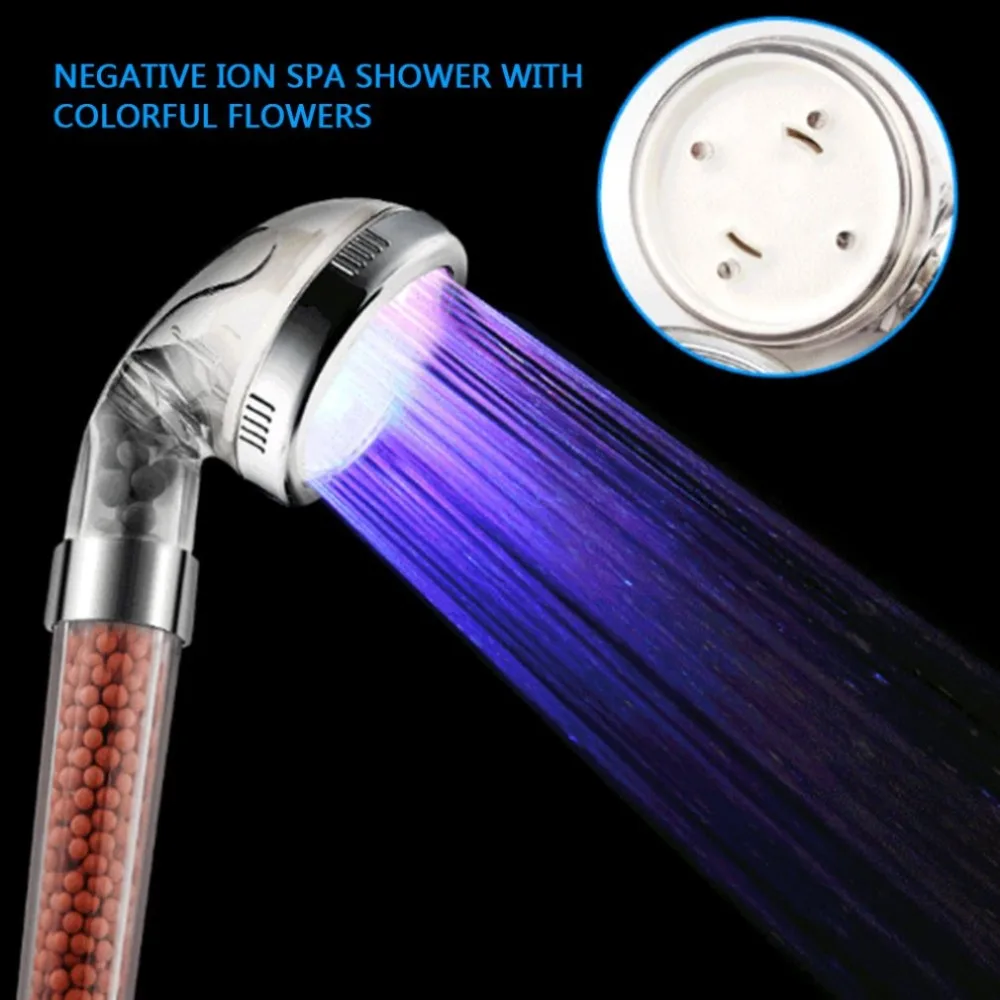 

7 Colors Changing Spa Negative Ions Anion Shower Head Sprinkler Temperature Sensor Lights Filter Bathroom Handheld Shower