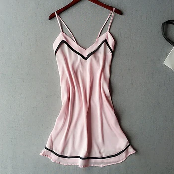 Women Nightgowns Sexy Lace Satin Sleepwear V-neck Nightdress With Chest Pads Homewear Summer Thin Backless Lounge Soft Nightwear 
Women Nightgowns Sexy Lace Satin Sleepwear V-neck Nightdress With Chest Pads Homewear Summer Thin Backless Lounge Soft Nightwear