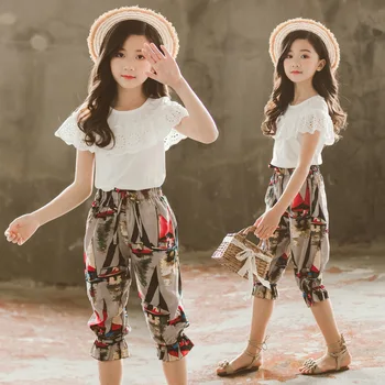 2020 Summer Kids Fashion Girls Clothing Sets 2 pcs White Lace Blouse Top & Black Flowers Pants Set for Teenage Girls Clothes Set
2020 Summer Kids Fashion Girls Clothing Sets 2 pcs White Lace Blouse Top & Black Flowers Pants Set for Teenage Girls Clothes Set