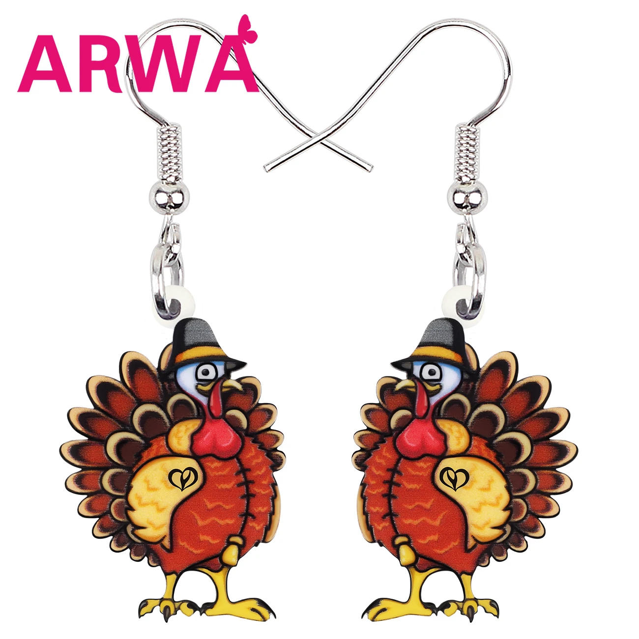 Фото Акриловые милые серьги ARWA в виде индейки с курицей на День Благодарения длинные