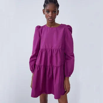 O Neck Solid Purple Dresses Women Fashion Taffeta Loose Dress Women Elegant Long Sleeve Mini Dresses Female Ladies JR 
O Neck Solid Purple Dresses Women Fashion Taffeta Loose Dress Women Elegant Long Sleeve Mini Dresses Female Ladies JR