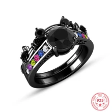 シルバー 925 ジュエリー黒トパーズ黒曜石リング女(China)