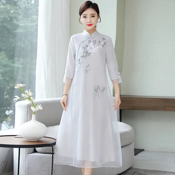 2020 Improved Cheongsam Spring Chinese Style Embroidery Long Dresses Turtleneck Retro Temperament Plus Size Ladies Dresses Grey
2020 Improved Cheongsam Spring Chinese Style Embroidery Long Dresses Turtleneck Retro Temperament Plus Size Ladies Dresses Grey