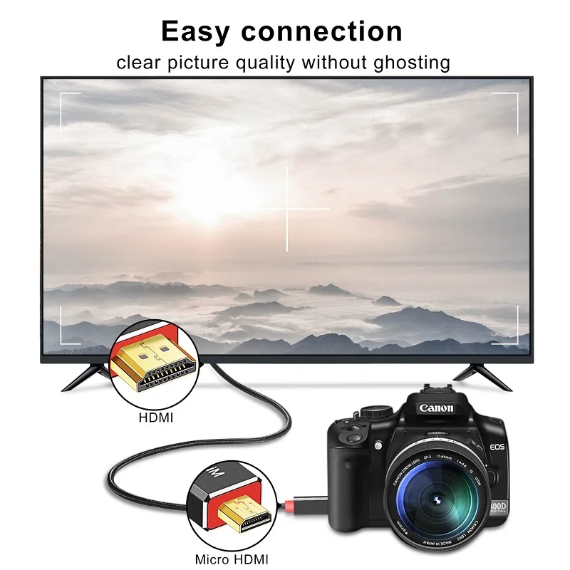 Micro HDMI to HDMI Cable Adapter 4K 60Hz 1080P Ethernet Audio braid cable for camera HDTV PS3 XBOX PC 1m 2m 3m Micro HDMI Micro HDMI to HDMI Cable Adapter 4K 60Hz 1080P Ethernet Audio braid cable for camera HDTV PS3 XBOX PC 1m 2m 3m Micro HDMI