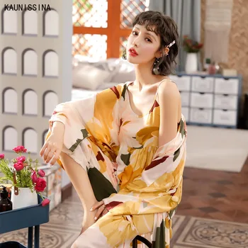 Spring Summer New Women Pajamas Set Floral Printed Elegant 3Pcs Sleepwear Long Robe Cami Top Long Pants Sets Loose Homewear
Spring Summer New Women Pajamas Set Floral Printed Elegant 3Pcs Sleepwear Long Robe Cami Top Long Pants Sets Loose Homewear