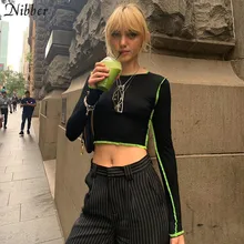 NIBBER long sleeves female T shirt 2020 spring casual aesthetic crop tops korean style cotton women's shirt sports slim soft(China)