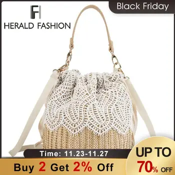 Herald Fashion Drawstring Women's Straw Bucket Bag Summer Woven Female Shoulder Bags Elegant Ladies' Beach Lace Travel Handbag
Herald Fashion Drawstring Women's Straw Bucket Bag Summer Woven Female Shoulder Bags Elegant Ladies' Beach Lace Travel Handbag