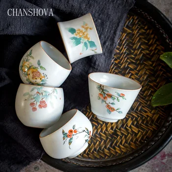 

CHANSHOVA 90/100ml Traditional Chinese Style Multiple Patterns Retro Crackle Ceramic Teacup China Porcelain Small Tea Cups H198