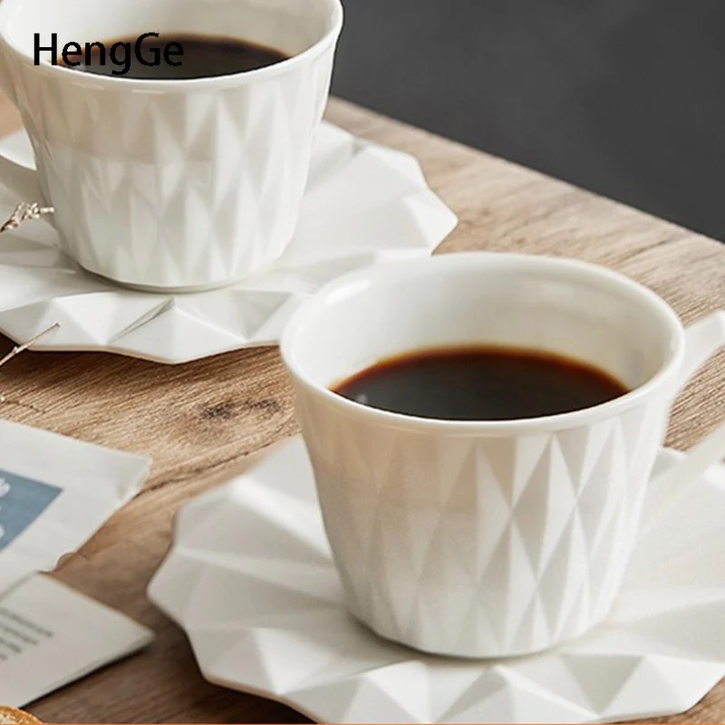

Creativity Rhombus Ceramic Mug Nordic Modern Coffee Cups Dessert Mugs Office Breakfast Milk Cup Home with Disc Drinkware