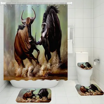 4 Pieces Of Modern Bullfighting Series Bathroom Set Shower Curtain With Hook Non-slip Bathroom Carpet Mat Toilet Cover Mat
4 Pieces Of Modern Bullfighting Series Bathroom Set Shower Curtain With Hook Non-slip Bathroom Carpet Mat Toilet Cover Mat