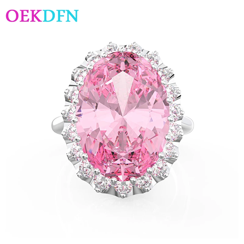 Фото OEKDFN 100% 925 Стерлинговое Серебряные Кольца Овальный розовый сапфир драгоценный