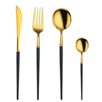 24Pcs/set Dinnerware Set 304 Stainless Steel Black Gold Cutlery Set Knife Fork Set Flatware Tableware Silverware Drop Shipping 
24Pcs/set Dinnerware Set 304 Stainless Steel Black Gold Cutlery Set Knife Fork Set Flatware Tableware Silverware Drop Shipping