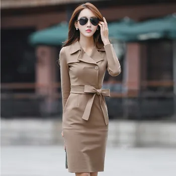 2020 New Medium Long Khaki Spring Cotton Dress Women Slim Work Dress Bowknot Waistband Dress Summer Dresses Robe Femme FY448 es 
2020 New Medium Long Khaki Spring Cotton Dress Women Slim Work Dress Bowknot Waistband Dress Summer Dresses Robe Femme FY448 es