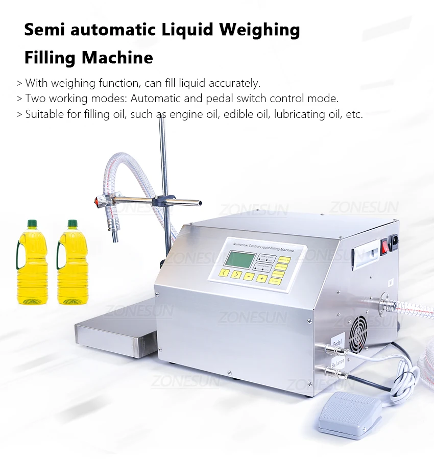 ZONEPACK ZS-GP261W Semi-automatic Filling Machine Edible Oil Hydraulic Engine Oil Weighing Gear Pump Plastic Bottle Vial Filler