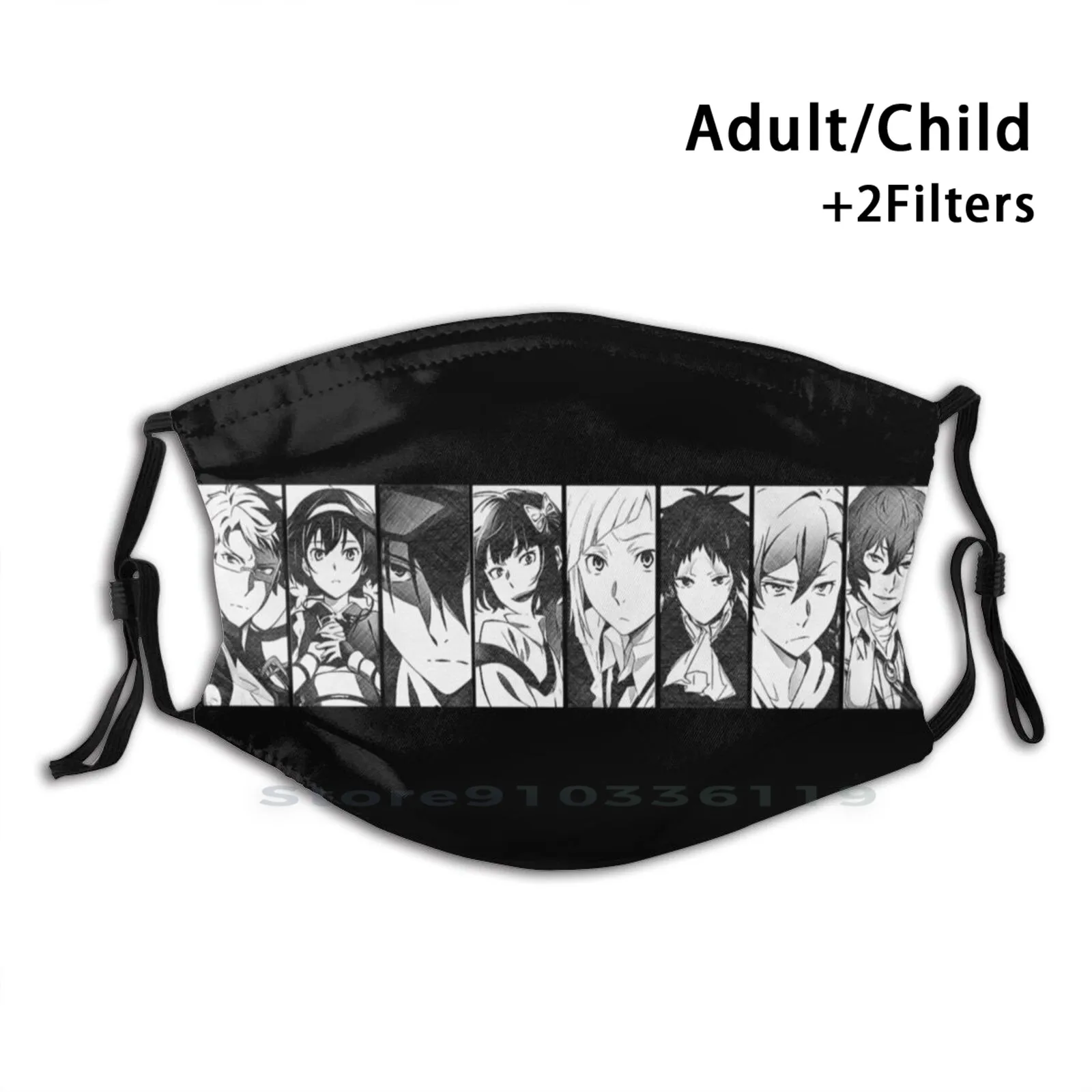 Bungo Stray Dogs Characters Japanese Anime Manga Awesome Art Design Anti Dust Filter Washable Face Mask Kids | Аксессуары для