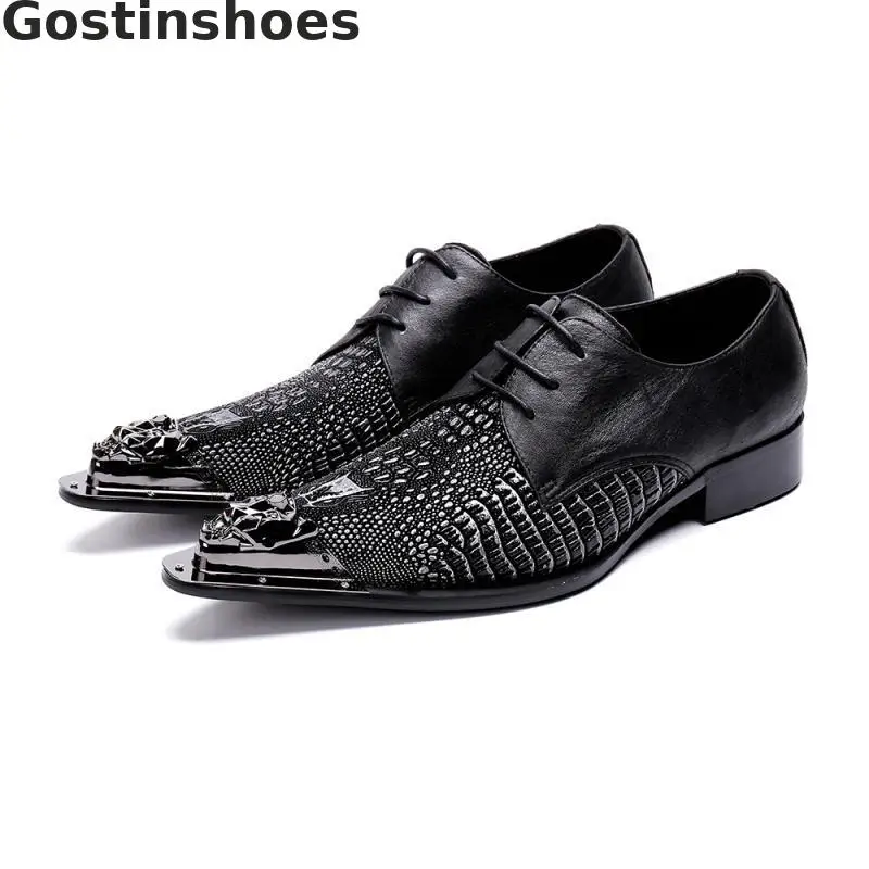 Crocodile Printed Genuine Leather Men Derby Shoes Black Lace Pointed Metal Cap Toe Men Leather Shoes Fashion Men Casual Shoes 
Crocodile Printed Genuine Leather Men Derby Shoes Black Lace Pointed Metal Cap Toe Men Leather Shoes Fashion Men Casual Shoes